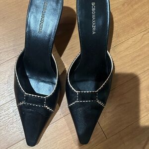 BCBGMaxAzria Black Mules with Cream Stitching